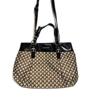 Dana Buchman Beige Brown Black Canvas Tote Handbag/Purse